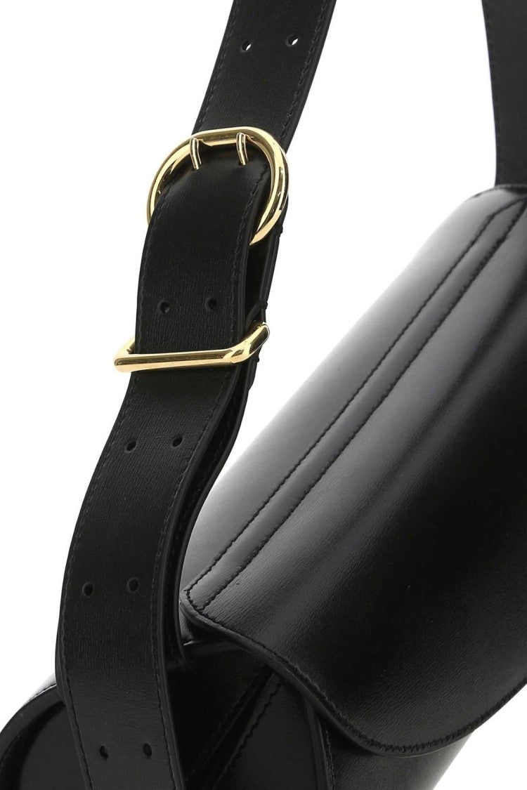 Jil Sander Elongated Black Shoulder Bag With Curved Flap Closure