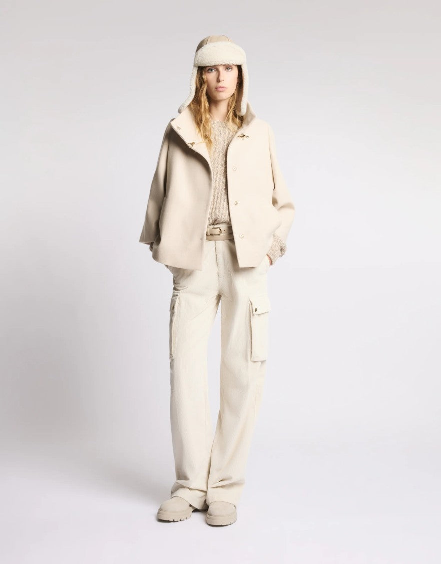 Fay Sophisticated Ivory Wool Cape With Hook Closure