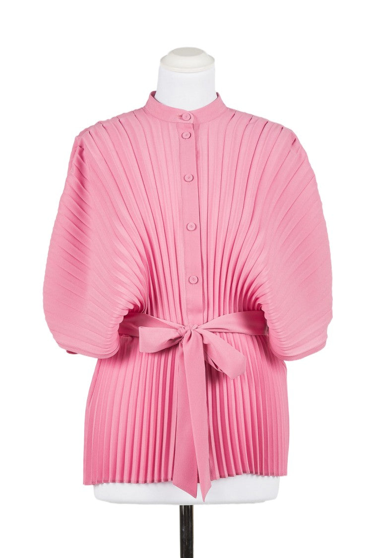 Twin-Set Pleated Crepe De Chine Polyester Belted Blouse