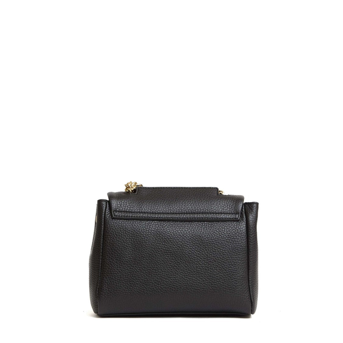 Orciani Compact Black Leather Shoulder Bag With Gold-Tone Chain