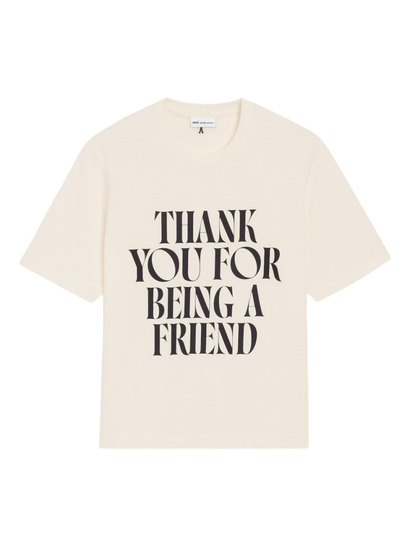 Ami Paris White Cream Signature Print Boxy T-Shirt