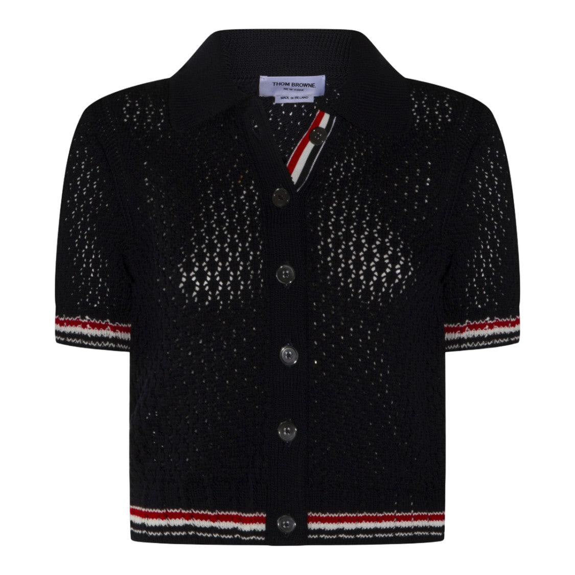 Thom Browne Short-Sleeved Knit Top With Openwork Pattern