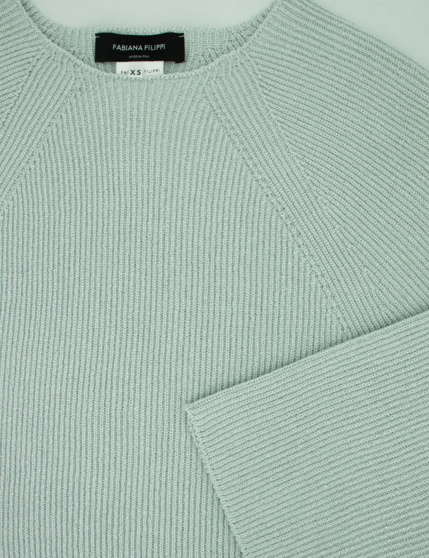 Fabiana Filippi Aqua Green Cotton Sweater With Three-Quarter Sleeves