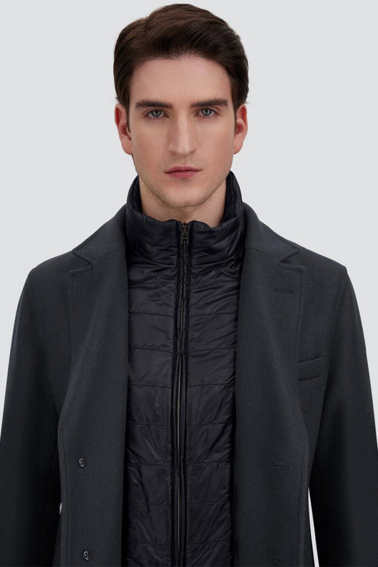 Herno Charcoal Single-Breasted Quilted Collar Wool Coat