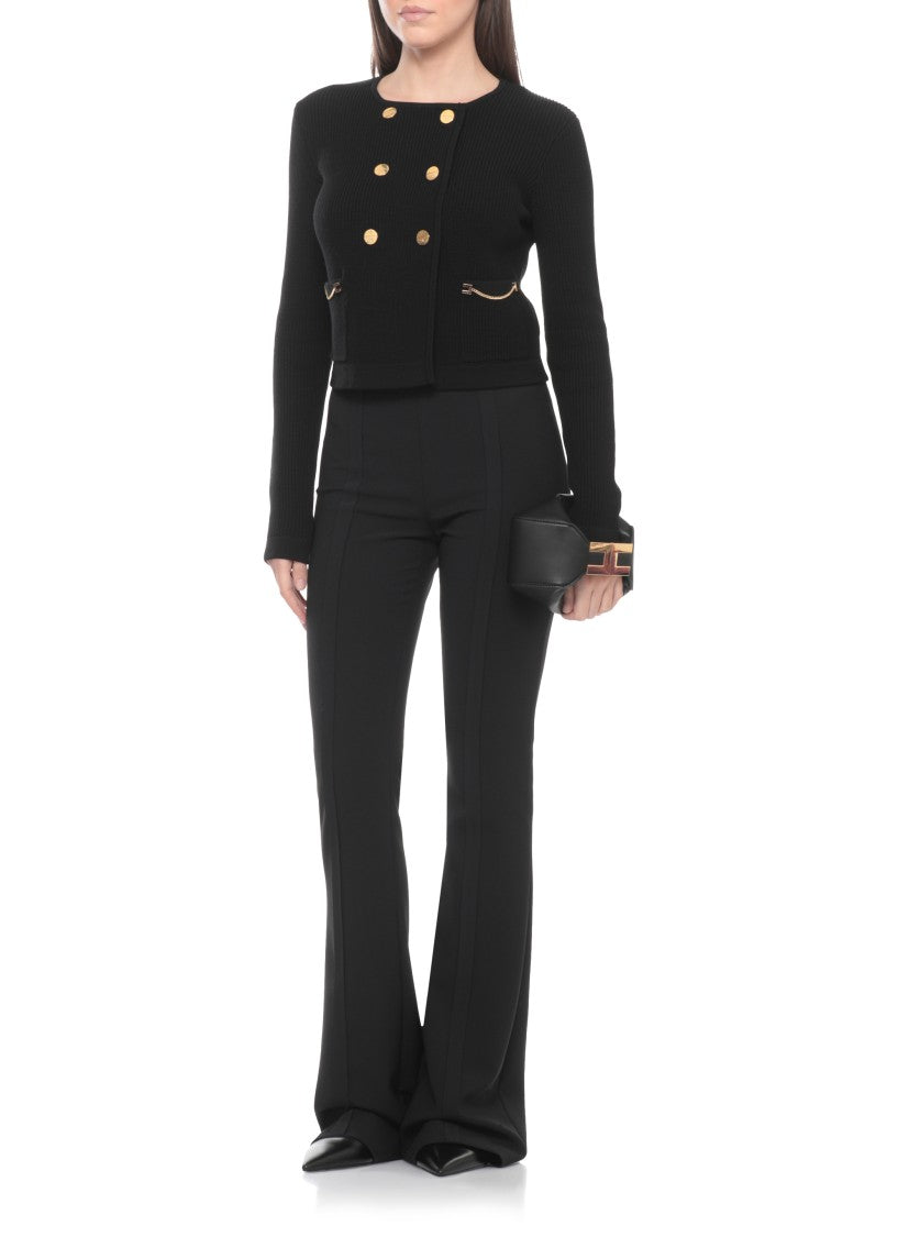 Elisabetta Franchi Double-Breasted Cropped Viscose Cardigan With Gold-Tone Buttons