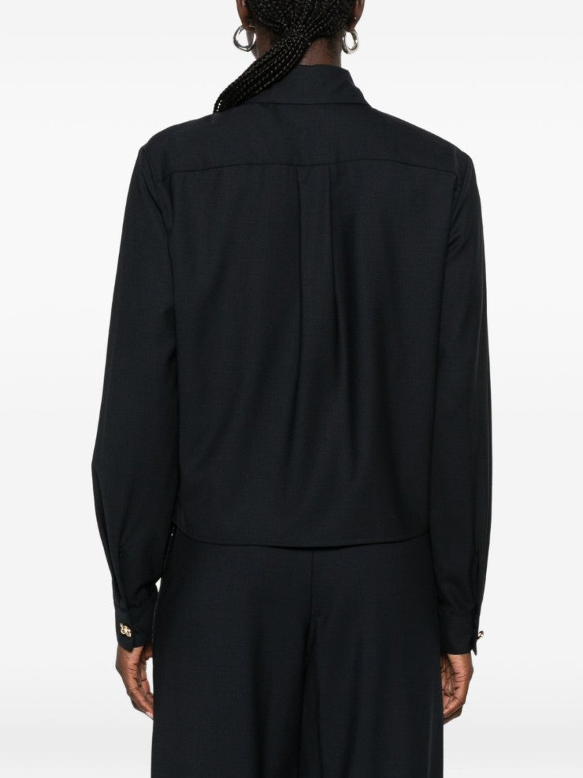 Fabiana Filippi Black Cropped Classic Collar Gold-Tone Shirt
