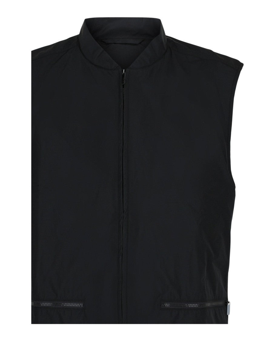 Ferragamo Black Sleeveless Vest With Stand Collar And Front Zip Closure
