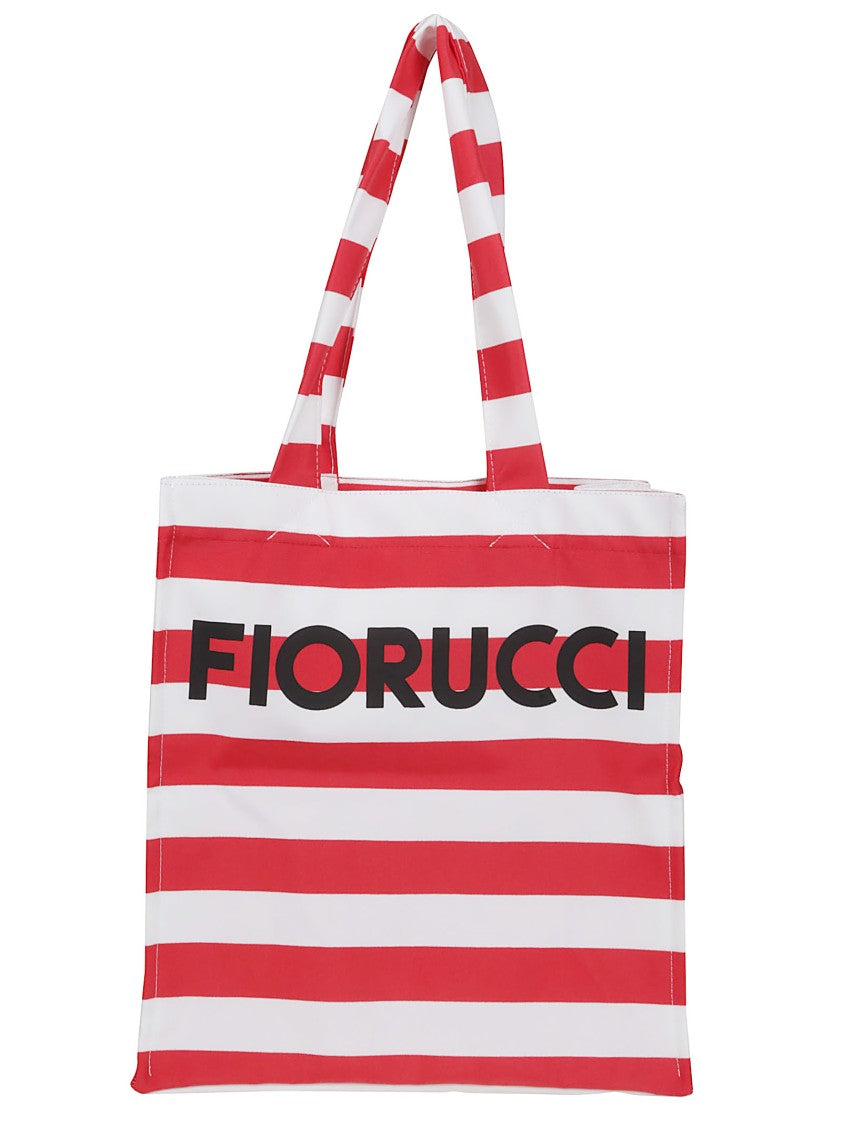 Fiorucci Red Striped Logo Print Nylon Tote Bag