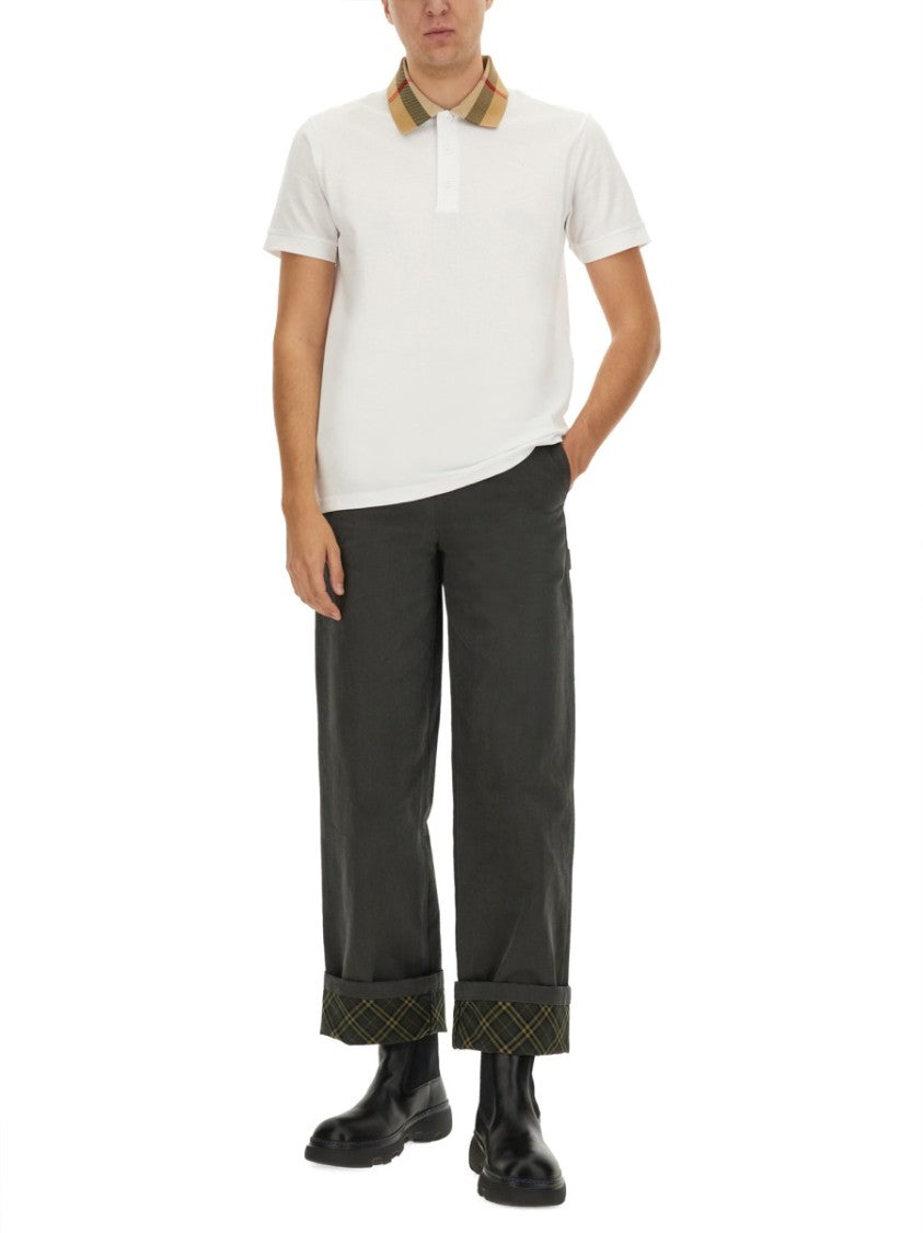 Burberry Slim Fit Check Collar Cotton Polo Shirt