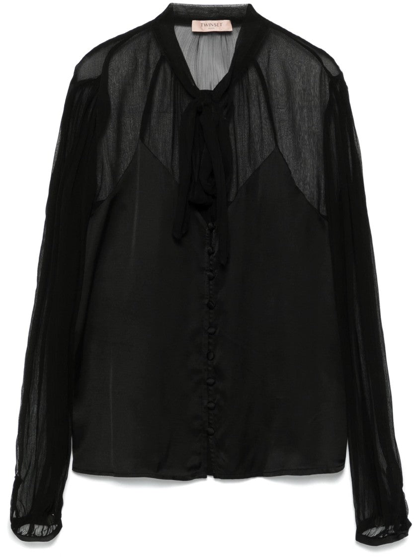 Twin-Set Sheer Black Long Sleeve Shirt