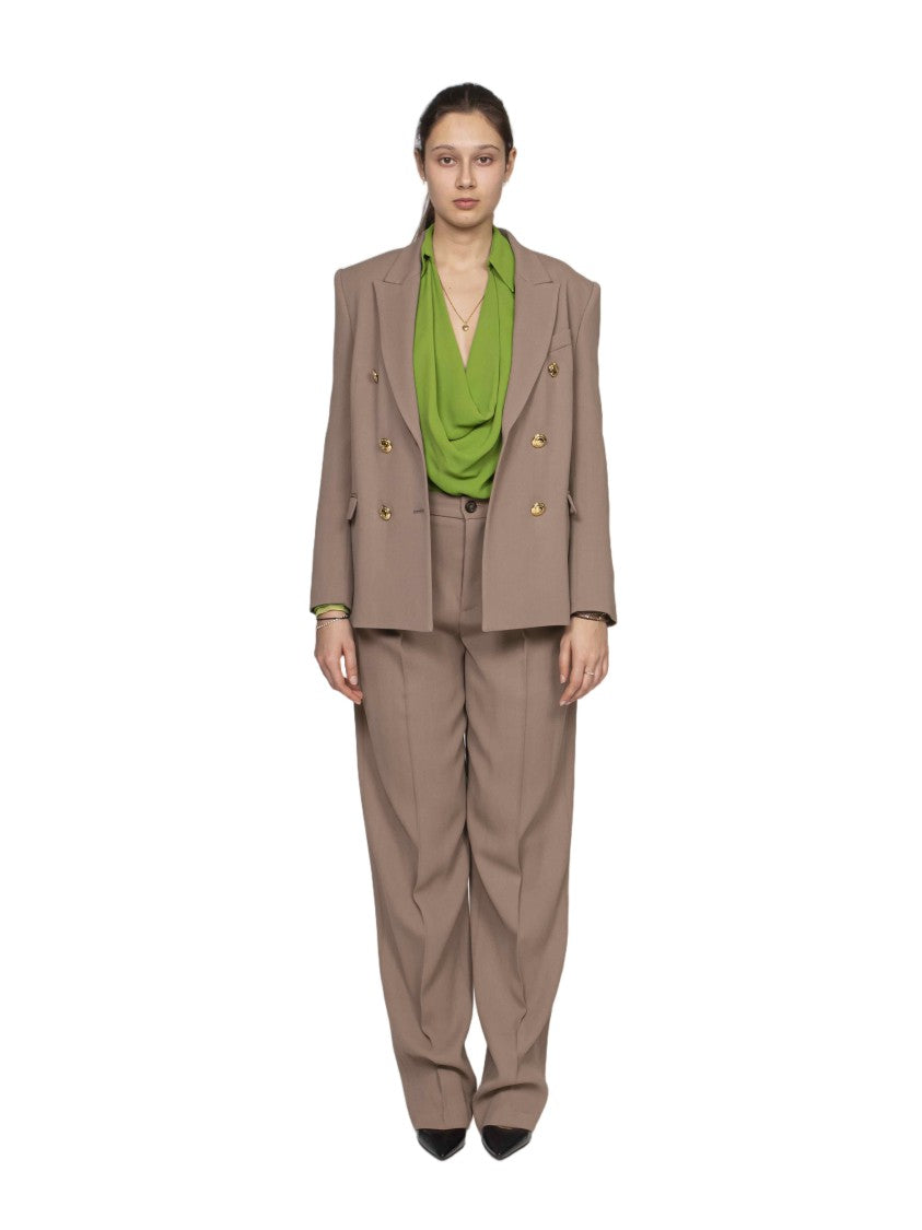 Elisabetta Franchi Double-Breasted Gold-Button Tailored Blazer