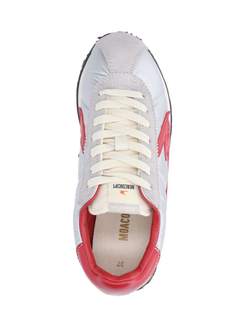 Master Of Arts Shiny Silver Sneakers With Bold Red Lightning Detailing