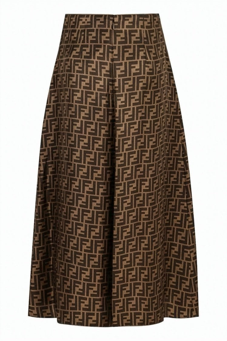 Fendi Geometric Ff Monogram Twill Skirt With Concealed Zipper