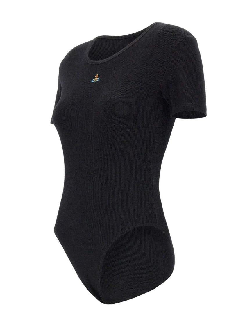 Vivienne Westwood Black Short Sleeve Crew Neck Embroidered Top