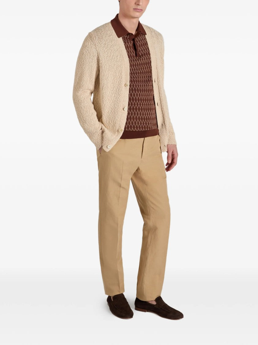 Zanone Neutral Textured Knit Button-Down Cardigan