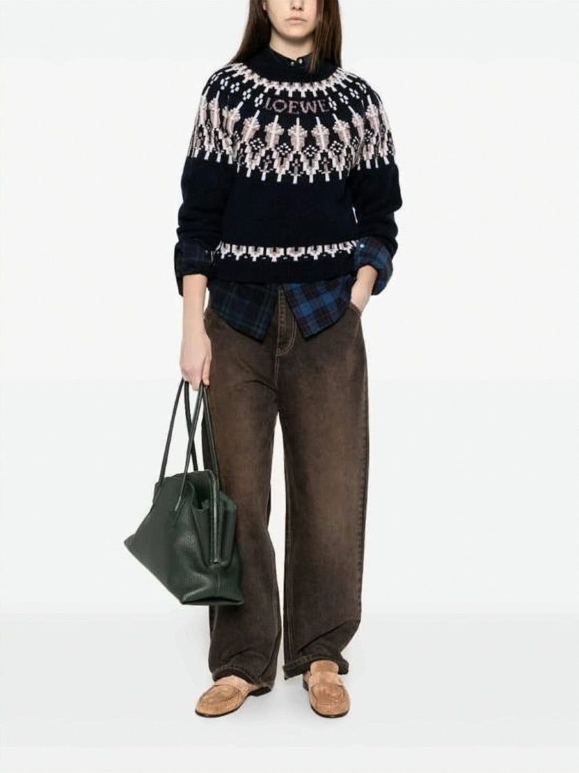Loewe Cropped Wool Blend Sweater With Geometric Floral Knit