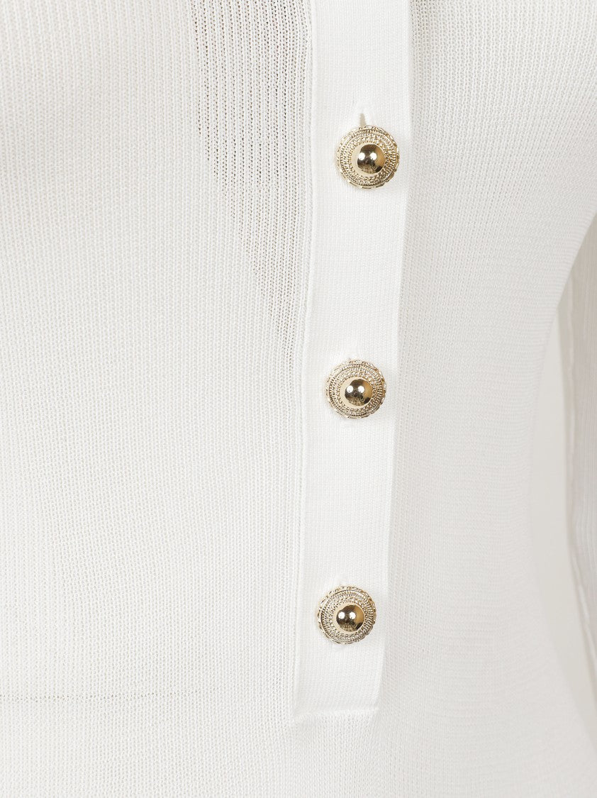 Self-Portrait Fitted White Top With Deep V-Neckline And Button Detailing