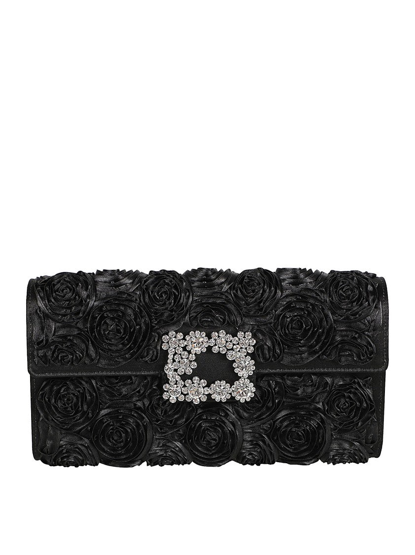 Roger Vivier Rectangular Black Clutch Bag With Rosette Appliqués