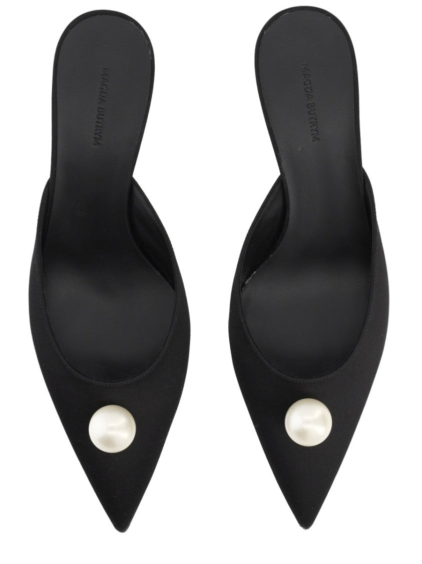 Magda Butrym Silk Pearl Embellished Kitten Mules