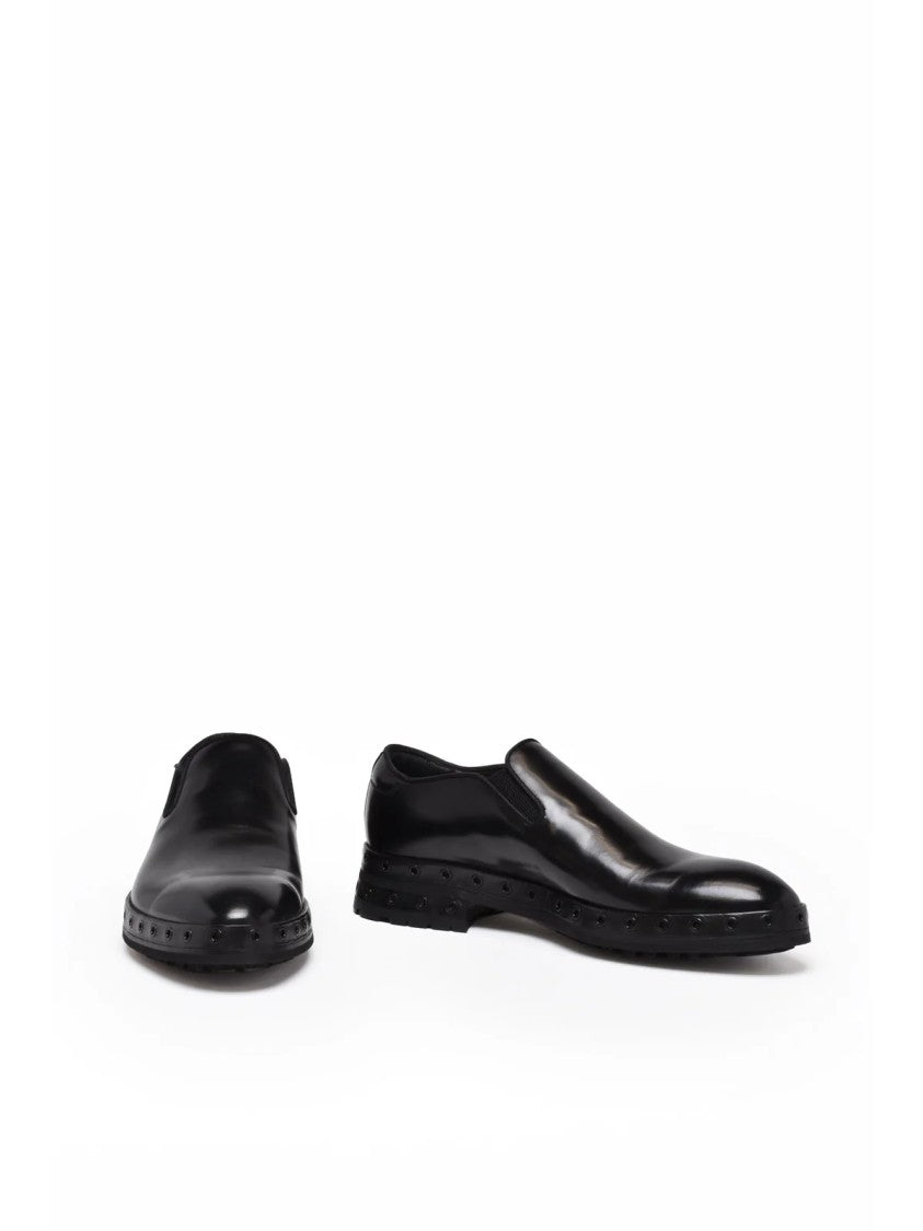 Dolce & Gabbana Black Correggio Studded Sole Leather Loafers