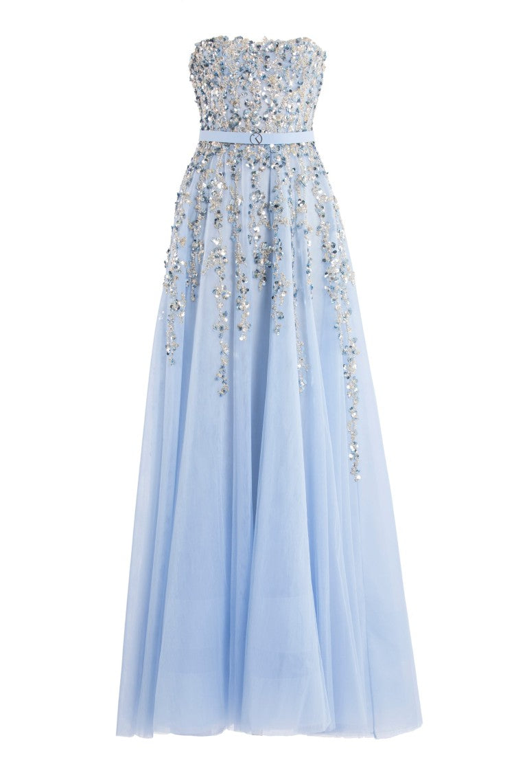 Saiid Kobeisy Strapless Tulle Evening Dress With Dotted Beading