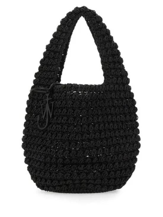 J. W. Anderson Woven Black Calfskin Leather Shoulder Bag With Handcrafted Aesthetic
