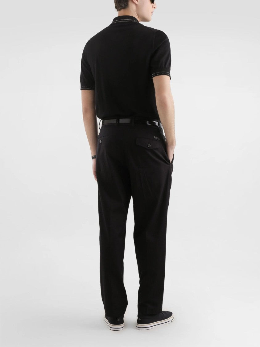 Dolce & Gabbana Black Silk Contrast Stitch Polo Shirt