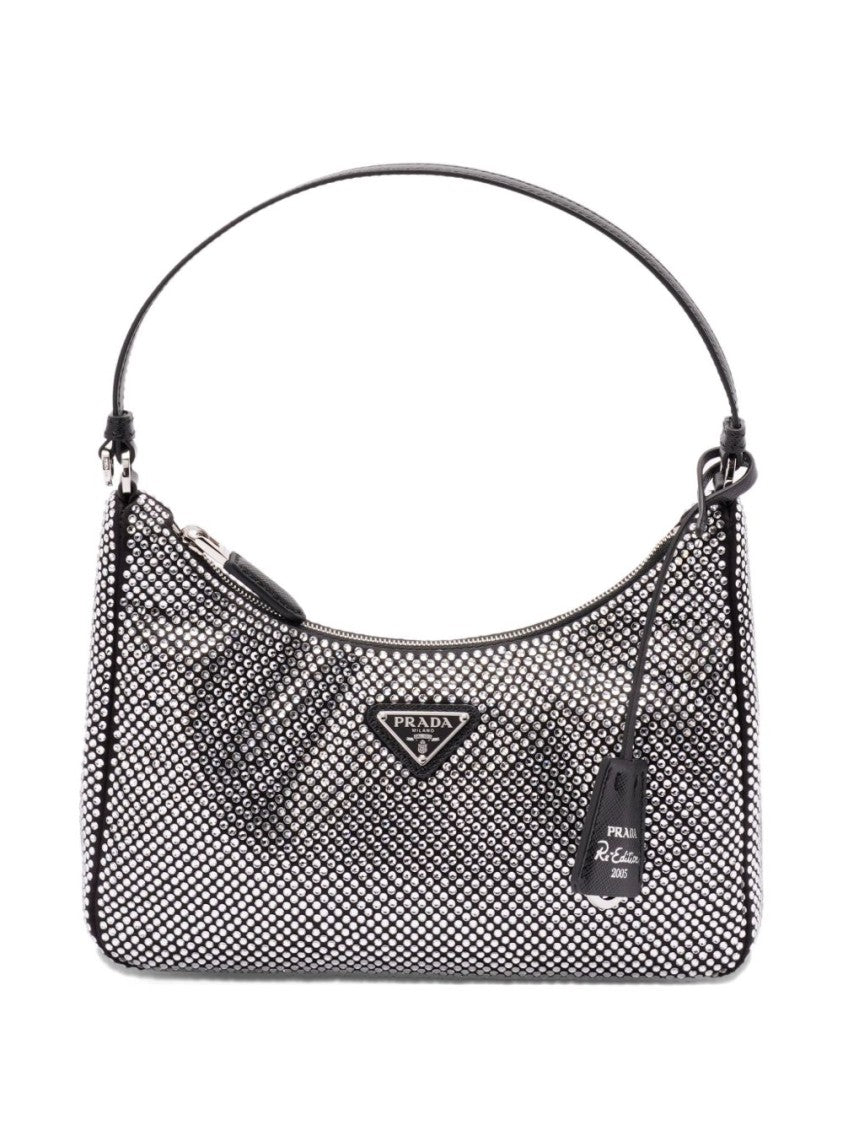 Prada Compact Crystal-Studded Minibag With Leather Handle