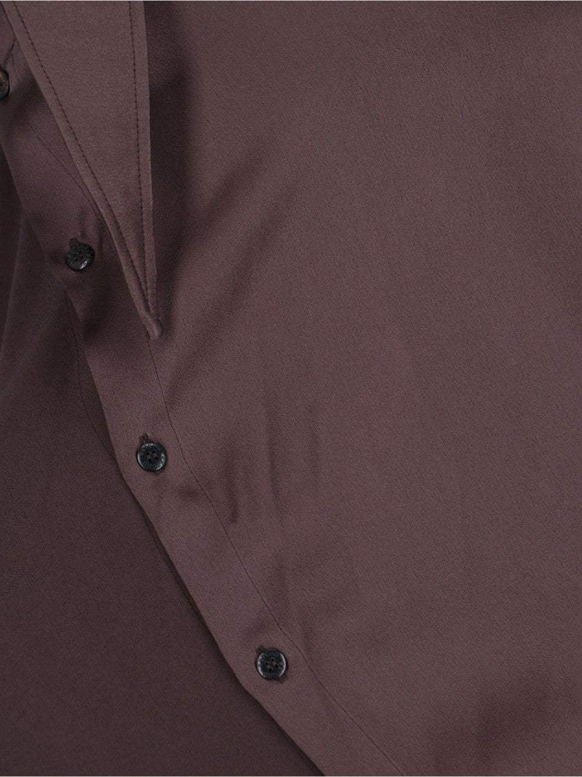 Setchu Maxi Dress "Origami" In Brown Satin Fabric