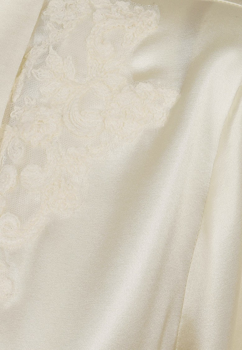 Ermanno Scervino Cream White Lace Trim Satin Shirt