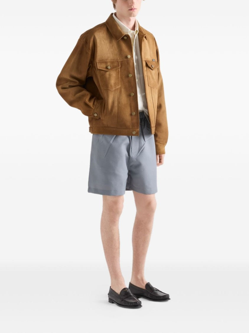 Prada Brown Suede Trucker Tailored Pockets Jacket