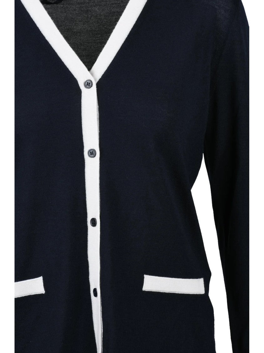 Max Mara Blue Virgin Wool Trim Cardigan