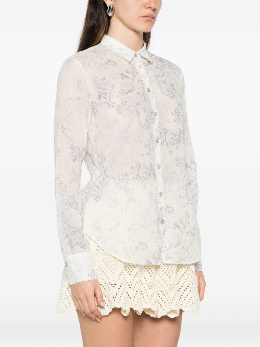Forte Forte Semi-Sheer Lilac Floral Shirt With Classic Collar