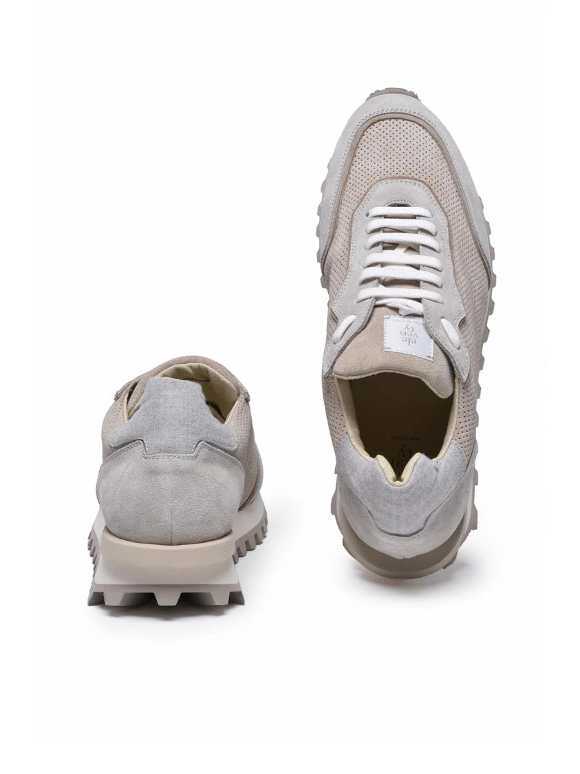 Eleventy Beige Perforated Suede Rubber Sole Sneakers