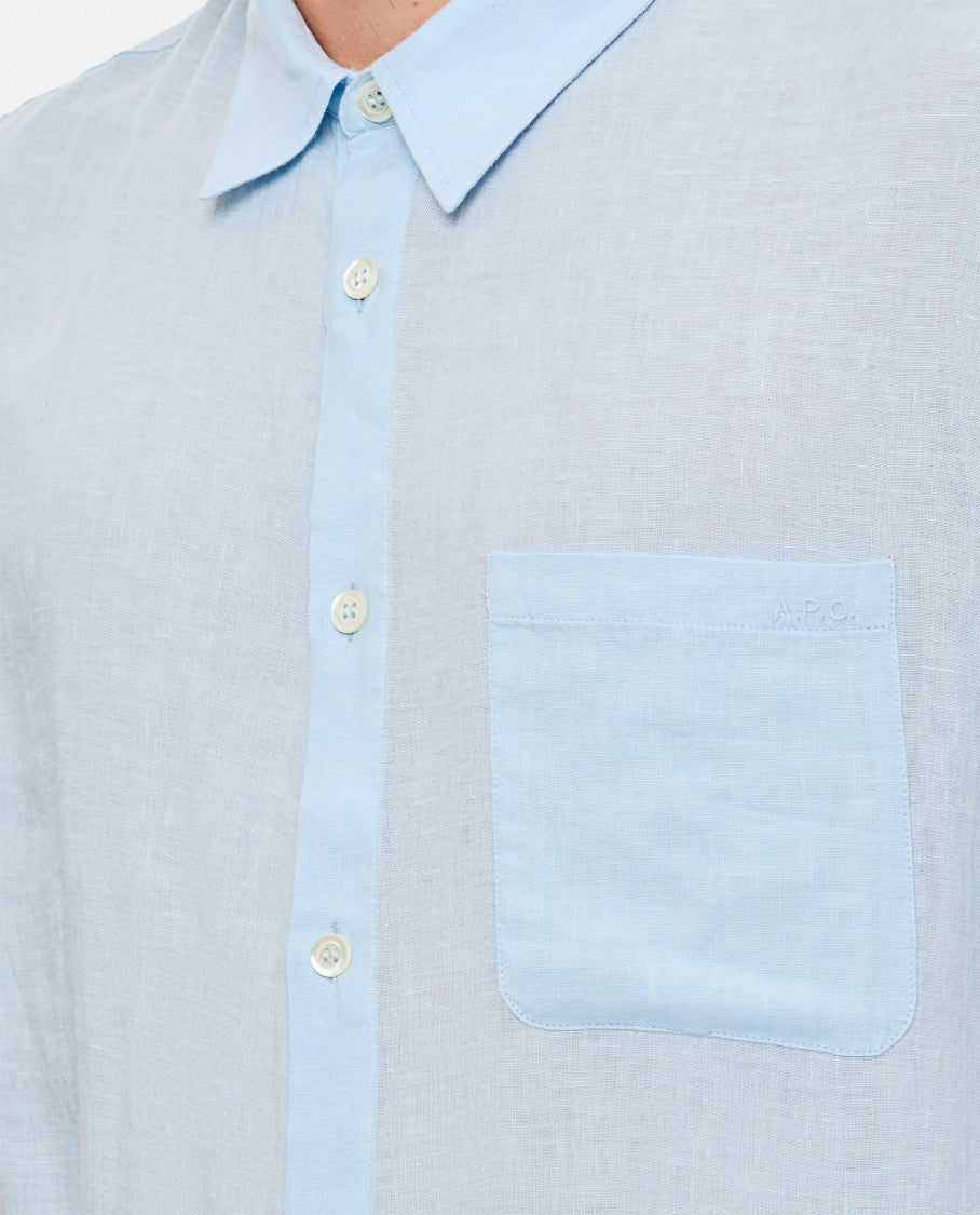 A.P.C. Light Blue Short-Sleeved Linen Bellini Shirt