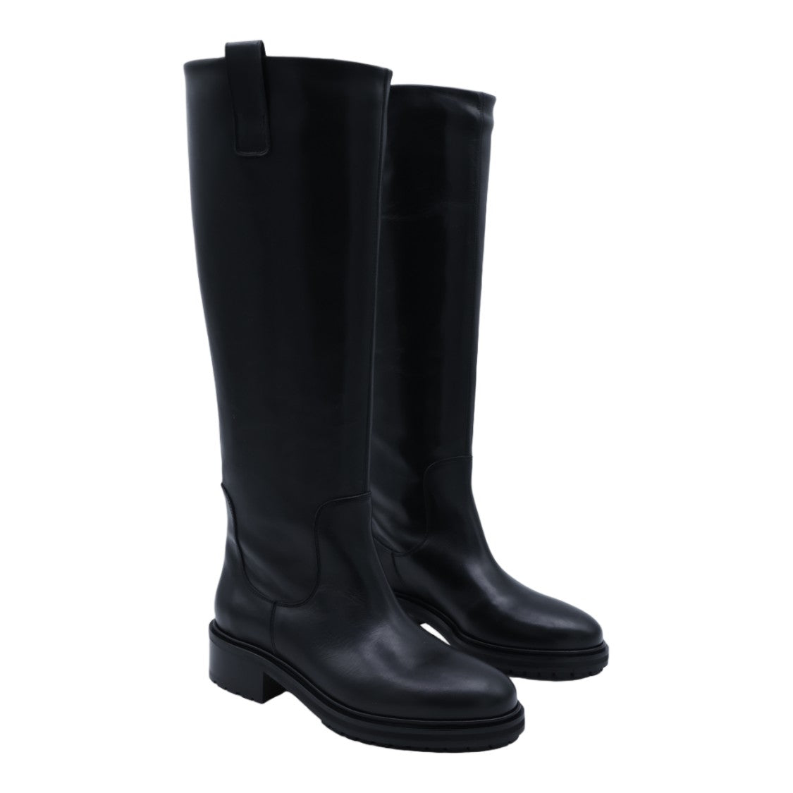 Aeydē Tall Black Boots With Smooth Finish And Low Block Heel