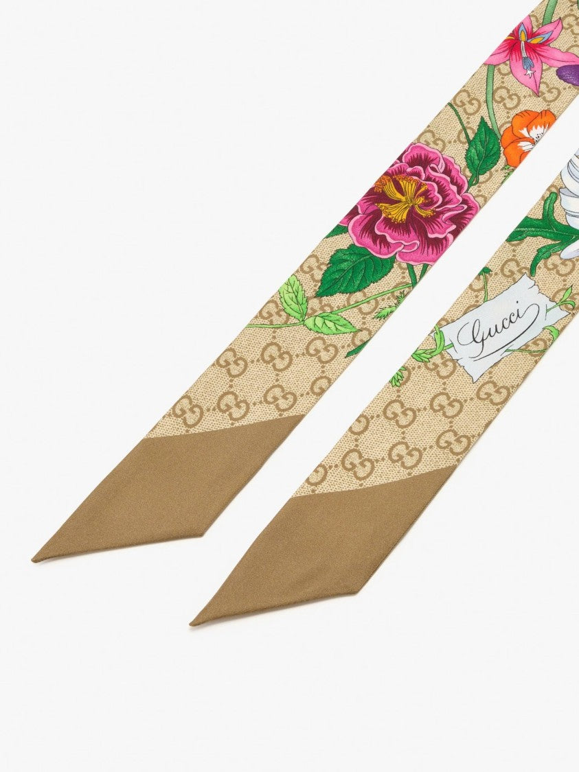 Gucci Beige Flora Canvy Twill Scarf