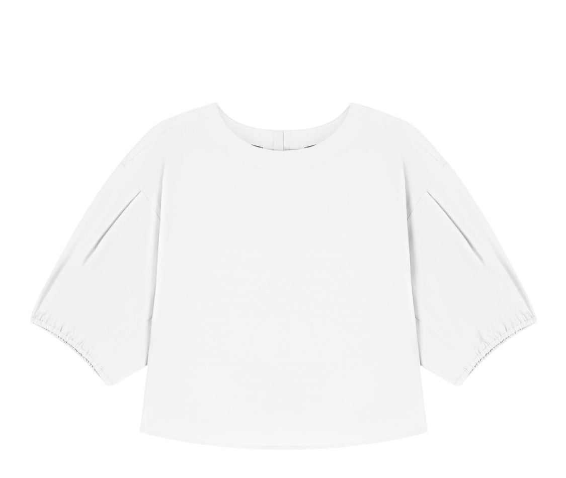 Emporio Armani Poplin Puffed Sleeves Round Neck Blouse