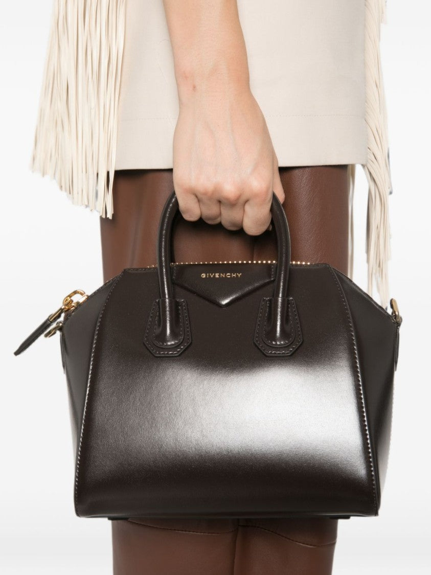 Givenchy Brown Structured Gold-Tone Hardware Handbag