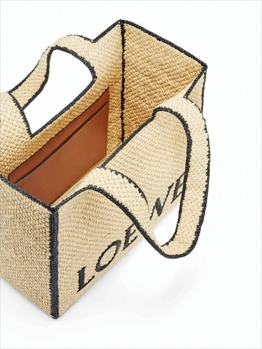 Loewe Woven Raffia Tote Bag With Bold Black Edging