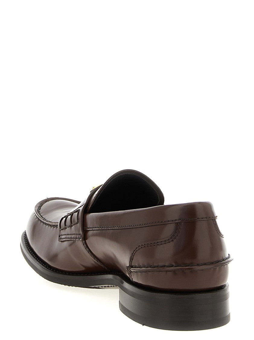 Prada Brushed Leather Loafers With Triangle Enameled Logo