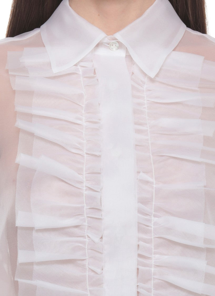 Parosh White Shake Draped Silk Shirt