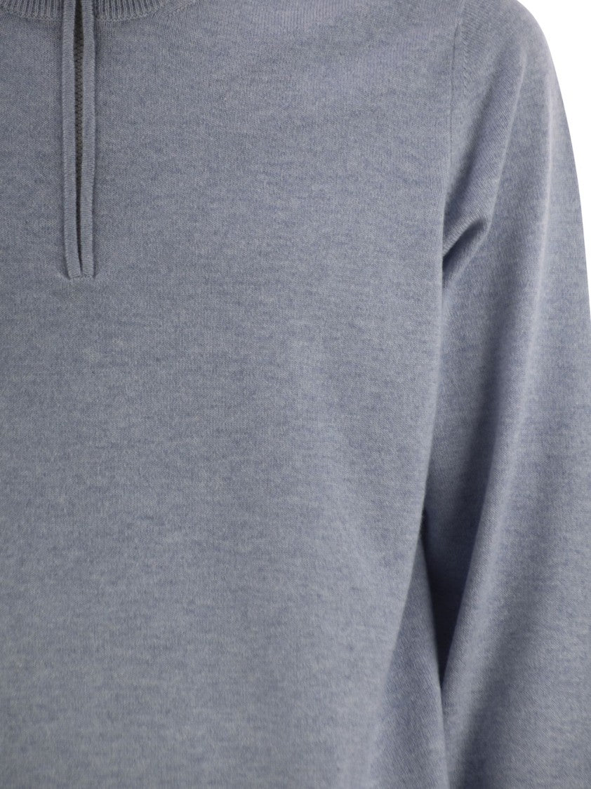 Brunello Cucinelli High-Necked Cashmere Sweater With Zip Opening