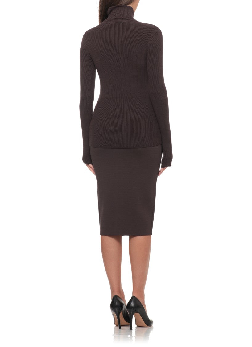 Elisabetta Franchi High Neck Ribbed Sweater With Faux Pocket And Gold Logo
