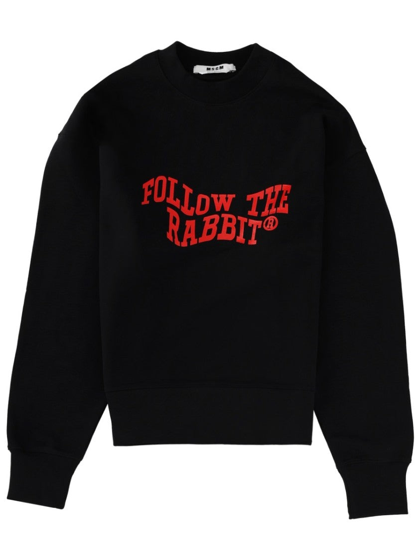 Msgm Black Cotton Follow The Rabbit Sweatshirt