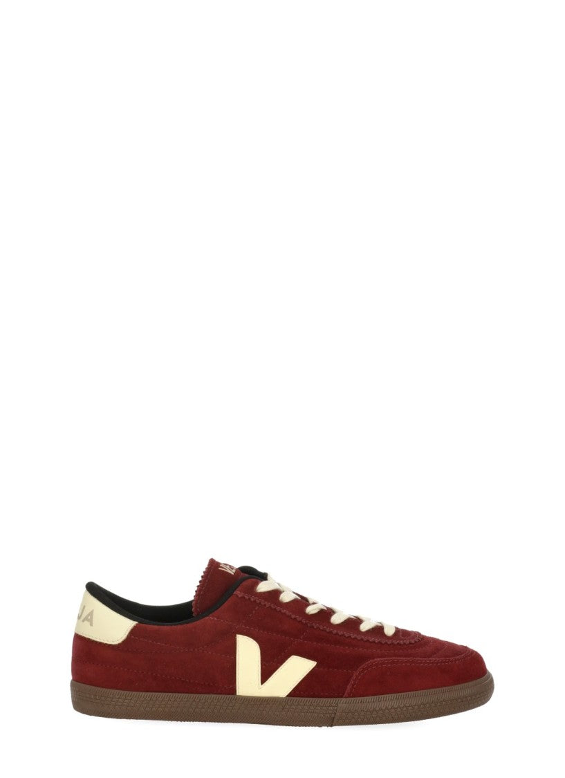 Veja Burgundy Suede Iconic V Logo Low-Top Sneakers