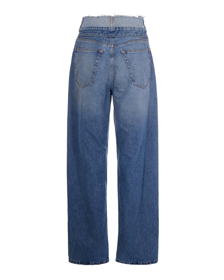 Mm6 By Maison Margiela Straight-Cut Light Blue Jeans With Layered Waistband Insert