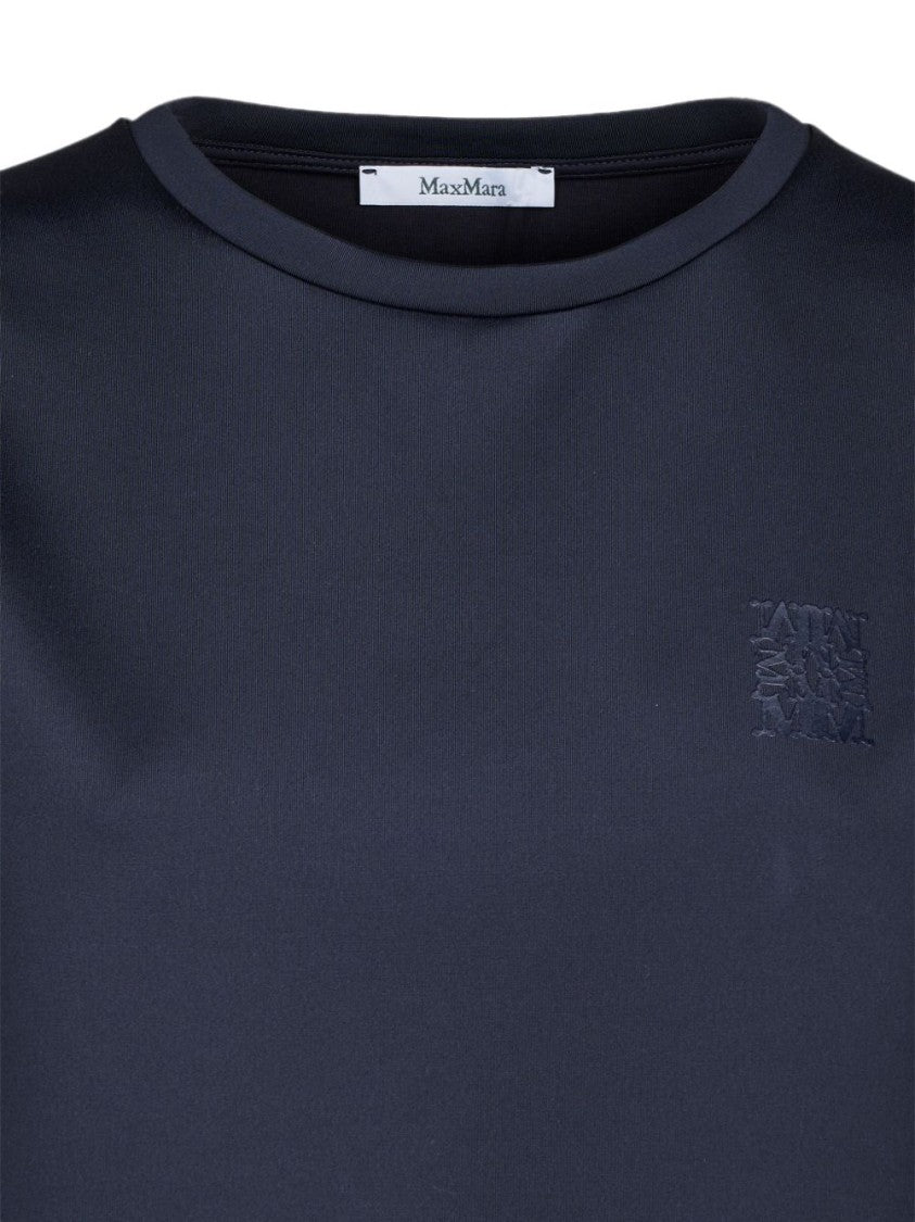 Max Mara Black Cropped Minimalist Logo Embroidered Top