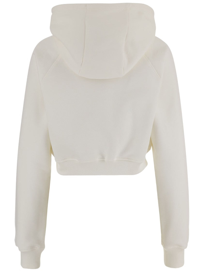 Casablanca Cropped White Sweatshirt With Adjustable Hood