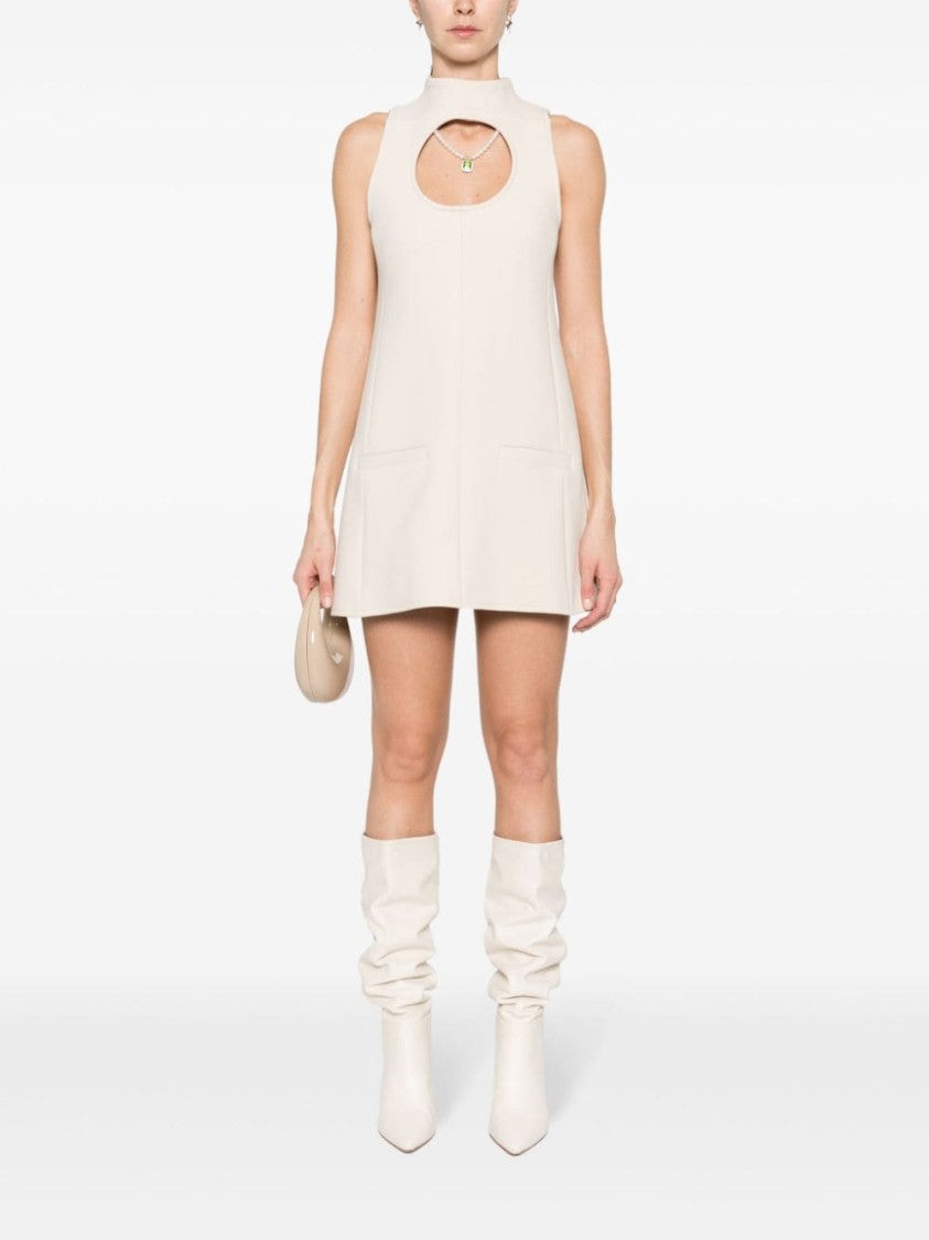 Courrèges Sand Beige Wool Blend Cut-Out Trapeze Dress